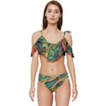 Outdoors Night Setting Scene Forest Woods Light Moonlight Nature Wilderness Leaves Branches Abstract Ruffle Edge Tie Up Bikini Set	