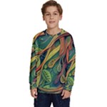 Outdoors Night Setting Scene Forest Woods Light Moonlight Nature Wilderness Leaves Branches Abstract Kids  Crewneck Sweatshirt
