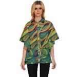 Outdoors Night Setting Scene Forest Woods Light Moonlight Nature Wilderness Leaves Branches Abstract Women s Batwing Button Up Shirt