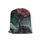 Night Sky Nature Tree Night Landscape Forest Galaxy Fantasy Dark Sky Planet Drawstring Pouch (Large)