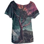 Night Sky Nature Tree Night Landscape Forest Galaxy Fantasy Dark Sky Planet Women s Oversized T-Shirt