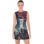 Night Sky Nature Tree Night Landscape Forest Galaxy Fantasy Dark Sky Planet Lace Up Front Bodycon Dress