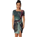 Night Sky Nature Tree Night Landscape Forest Galaxy Fantasy Dark Sky Planet Fitted Knot Split End Bodycon Dress