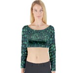 Squares cubism geometric background Long Sleeve Crop Top