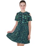 Squares cubism geometric background Short Sleeve Shoulder Cut Out Dress 