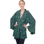 Squares cubism geometric background Long Sleeve Velvet Kimono 