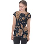 Background Pattern Leaves Texture Cap Sleeve High Low Top