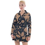 Background Pattern Leaves Texture Women s Long Sleeve Casual Dress
