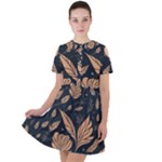 Background Pattern Leaves Texture Short Sleeve Shoulder Cut Out Dress 