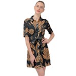 Background Pattern Leaves Texture Belted Shirt Dress