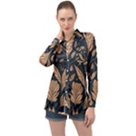 Background Pattern Leaves Texture Long Sleeve Satin Shirt
