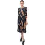 Background Pattern Leaves Texture Ruffle End Midi Chiffon Dress