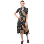 Background Pattern Leaves Texture Keyhole Neckline Chiffon Dress