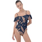 Background Pattern Leaves Texture Frill Detail One Piece Swimsuit