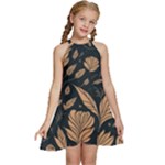 Background Pattern Leaves Texture Kids  Halter Collar Waist Tie Chiffon Dress