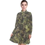 Green Camouflage Military Army Pattern Long Sleeve Chiffon Shirt Dress