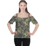 Green Camouflage Military Army Pattern Cutout Shoulder T-Shirt