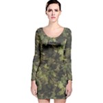 Green Camouflage Military Army Pattern Long Sleeve Velvet Bodycon Dress