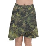Green Camouflage Military Army Pattern Chiffon Wrap Front Skirt