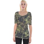 Green Camouflage Military Army Pattern Wide Neckline T-Shirt