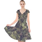 Green Camouflage Military Army Pattern Cap Sleeve Front Wrap Midi Dress