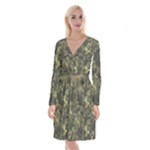 Green Camouflage Military Army Pattern Long Sleeve Velvet Front Wrap Dress