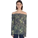 Green Camouflage Military Army Pattern Off Shoulder Long Sleeve Top