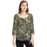 Green Camouflage Military Army Pattern Chiffon Quarter Sleeve Blouse