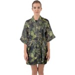 Green Camouflage Military Army Pattern Half Sleeve Satin Kimono 