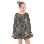 Green Camouflage Military Army Pattern Kids  Long Sleeve Dress