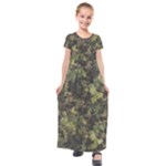 Green Camouflage Military Army Pattern Kids  Short Sleeve Maxi Dress