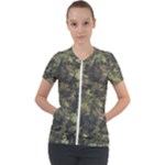 Green Camouflage Military Army Pattern Short Sleeve Zip Up Jacket