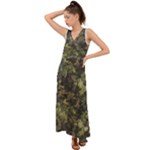 Green Camouflage Military Army Pattern V-Neck Chiffon Maxi Dress