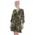 Green Camouflage Military Army Pattern Open Neck Shift Dress
