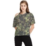 Green Camouflage Military Army Pattern One Shoulder Cut Out T-Shirt