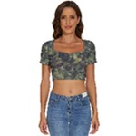 Green Camouflage Military Army Pattern Short Sleeve Square Neckline Crop Top 