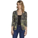 Green Camouflage Military Army Pattern Women s One-Button 3/4 Sleeve Short Jacket