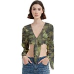 Green Camouflage Military Army Pattern Trumpet Sleeve Cropped Top