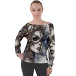 Woman in Space Off Shoulder Long Sleeve Velour Top