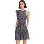 Pattern Seamless Antique Luxury Cocktail Party Halter Sleeveless Dress With Pockets