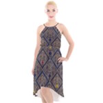 Pattern Seamless Antique Luxury High-Low Halter Chiffon Dress 
