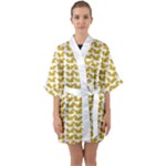 Little Bird Motif Pattern Wb Half Sleeve Satin Kimono 