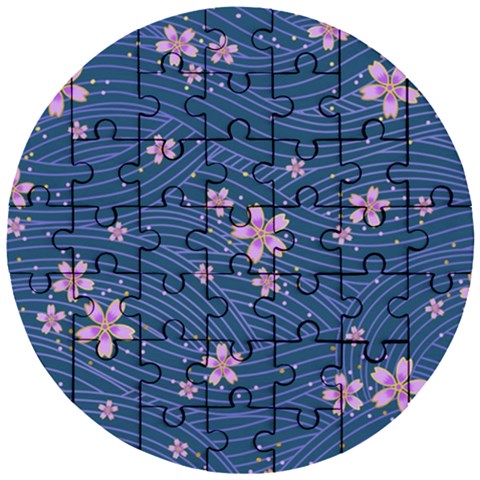 Flowers Floral Background Wooden Puzzle Round from ZippyPress