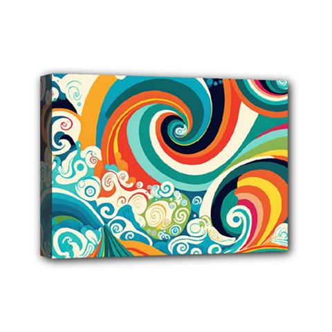 Waves Ocean Sea Abstract Whimsical Mini Canvas 7  x 5  (Stretched) from ZippyPress