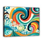 Waves Ocean Sea Abstract Whimsical Canvas 14  x 11  (Stretched)