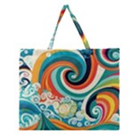 Waves Ocean Sea Abstract Whimsical Zipper Large Tote Bag