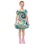 Waves Ocean Sea Abstract Whimsical Kids  Short Sleeve Velvet Dress