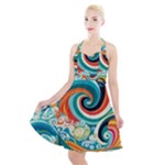 Waves Ocean Sea Abstract Whimsical Halter Party Swing Dress 