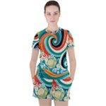 Waves Ocean Sea Abstract Whimsical Women s T-Shirt and Shorts Set