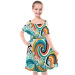 Waves Ocean Sea Abstract Whimsical Kids  Cut Out Shoulders Chiffon Dress